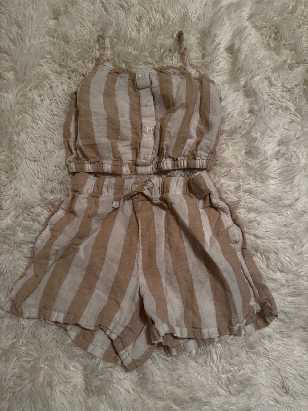 GAP Tan and White Striped Cotton Romper
